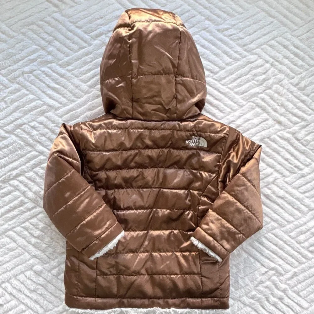 The North Face Baby 6-12M Reversible Bronze Puffer Faux Fur Hooded Jacket Coat